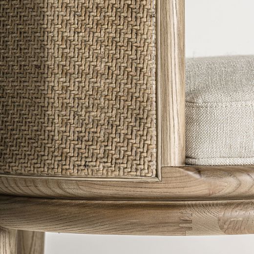 Silla de comedor de tejido de poliéster y madera de roble en blanco, 60 x 60 x 78 cm | Varaire