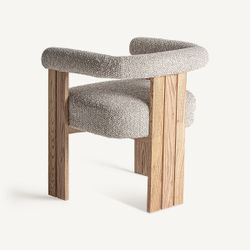 Silla de comedor de tejido de poliéster y madera de roble en gris, 66 x 63 x 73 cm | Ustka