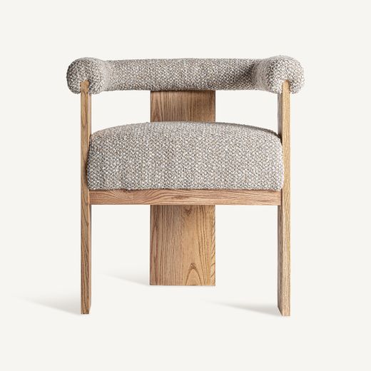 Silla de comedor de tejido de poliéster y madera de roble en gris, 66 x 63 x 73 cm | Ustka