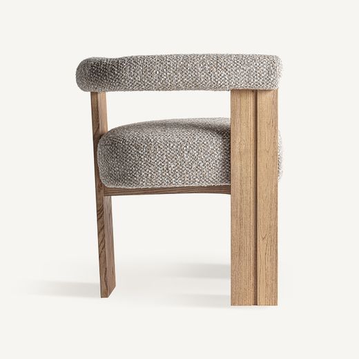 Silla de comedor de tejido de poliéster y madera de roble en gris, 66 x 63 x 73 cm | Ustka