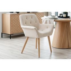 Silla de comedor de tejido en color crema, 67,5 x 64 x 82 cm | Nature
