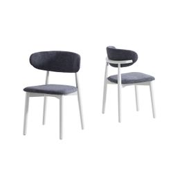 Silla de comedor de tejido y madera en gris y blanco, 48 x 45 x 79 cm | Vera