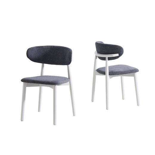 Silla de comedor de tejido y madera en gris y blanco, 48 x 45 x 79 cm | Vera