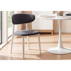 Silla de comedor de tejido y madera en gris y blanco, 48 x 45 x 79 cm | Vera