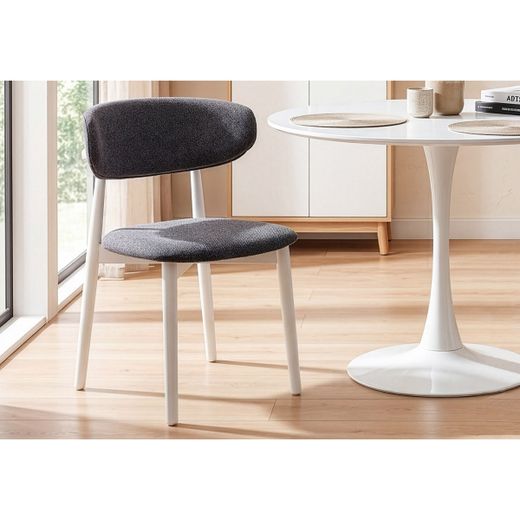 Silla de comedor de tejido y madera en gris y blanco, 48 x 45 x 79 cm | Vera