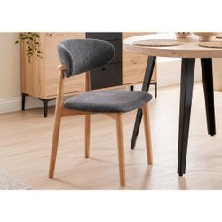 Silla de comedor de tejido y madera en gris y natural, 48 x 45 x 79 cm | Vera