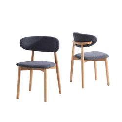 Silla de comedor de tejido y madera en gris y natural, 48 x 45 x 79 cm | Vera