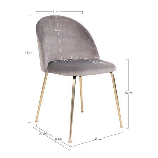 Esszimmerstuhl aus Samt in Grau, 56 x 51 x 76 cm | Genf