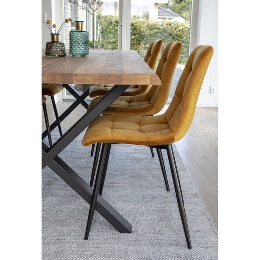 Velvet dining chair in mustard, 55 x 44 x 86 cm | Middelfart