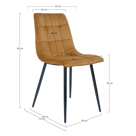Velvet dining chair in mustard, 55 x 44 x 86 cm | Middelfart