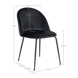 Chaise de salle à manger en velours noir, 56 x 51 x 76 cm | Genève