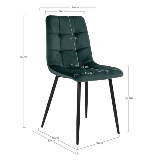 Velvet dining chair in green, 55 x 44 x 86 cm | Middelfart