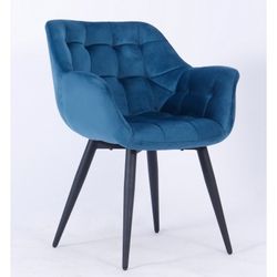 Fabio Blue/Black Velvet and Metal Dining Chair, 66'5x62x83 cm