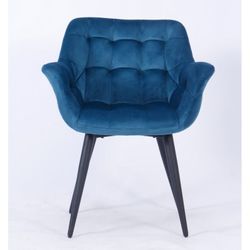 Fabio Blue/Black Velvet and Metal Dining Chair, 66'5x62x83 cm