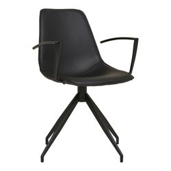 Swivel dining chair with armrests in faux leather in black, 54 x 48 x 86 cm | Monaco