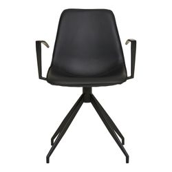 Swivel dining chair with armrests in faux leather in black, 54 x 48 x 86 cm | Monaco