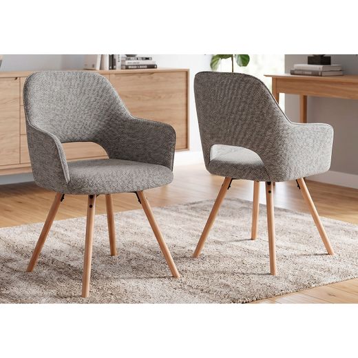 Silla de comedor giratoria de tejido en gris, 60 x 55 x 87,5 cm | Rimor
