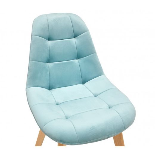 Chaise de salle à manger Lorena en velours bleu clair/naturel et bois, 48x46x82 cm