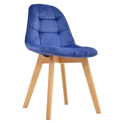 Lorena Blue/Natural Velvet and Wood Matstol, 48x46x82 cm