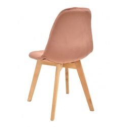Lorena Dining Chair in Velvet and Coral/Natural Wood, 48x46x82 cm