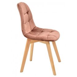 Lorena Dining Chair in Velvet and Coral/Natural Wood, 48x46x82 cm