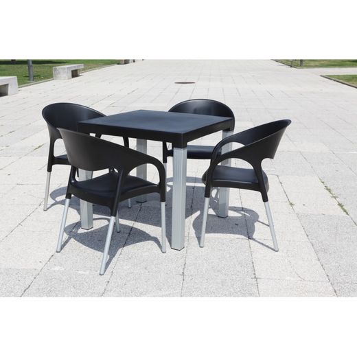 Chaise de salle à manger Moon en plastique et aluminium noir/beige, 56x55x80 cm