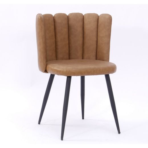 Ramsés Dining Chair in Faux Leather and Camel/Black Metal, 57'5x54x79 cm