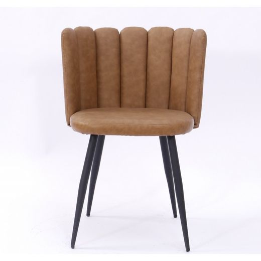 Ramsés Dining Chair in Faux Leather and Camel/Black Metal, 57'5x54x79 cm