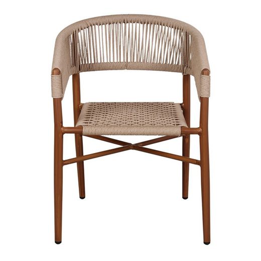 Kunststof touwstoel in bruin en beige, 57 x 60 x 77 cm | Ze leefden