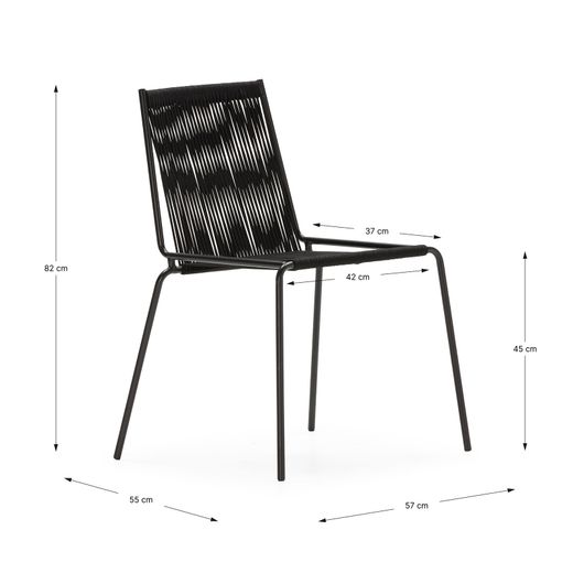 Rope and metal chair in black, 55 x 57 x 82 cm | Emily