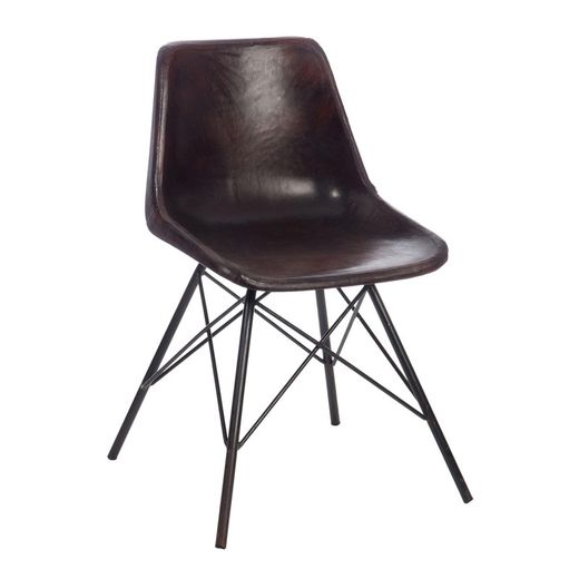 Chaise en cuir et métal noir, 51x51x79 cm