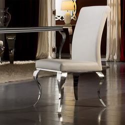 Chaise Barroque en éco-cuir blanc et acier inoxydable, 48x67x103cm
