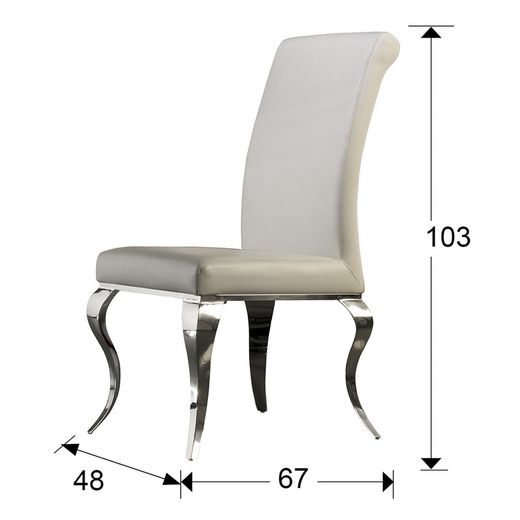 Chaise Barroque en éco-cuir blanc et acier inoxydable, 48x67x103cm