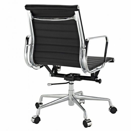 Chaise de bureau à roulettes Ea en métal et cuir noir, 59x63x91/100 cm