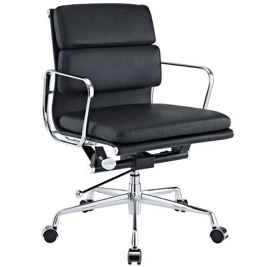 Silla de Escritorio con Ruedas Ea de Cuero y Metal Negra, 59x63x91/101 cm