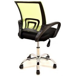 Krzesło biurowe Fiss na kółkach z tkaniny w kolorze fosforytowej zieleni/czarnej i metalu, 56x59x89/97 cm