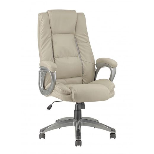 Lisboa Desk Chair with Wheels in Cream Faux Leather, 65.5x72x115/122.5 cm