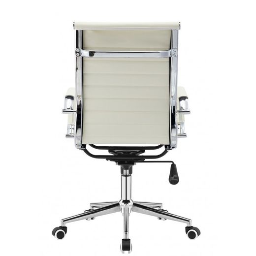 Warsaw Faux Leather and Cream Metal Desk Chair with Wheels, 54'5x65x95/105 cm