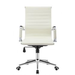 Warsaw Faux Leather and Cream Metal Desk Chair with Wheels, 54'5x65x95/105 cm