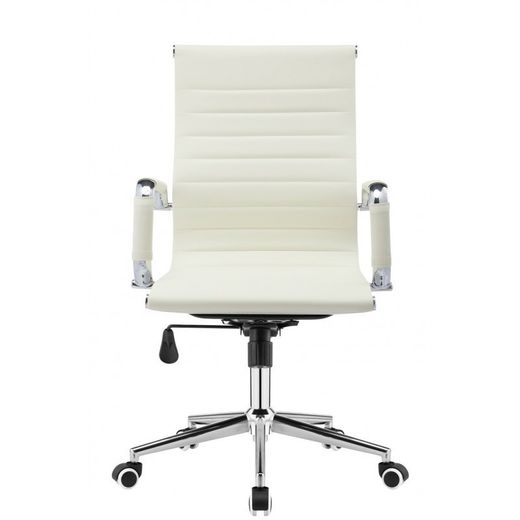 Warsaw Faux Leather and Cream Metal Desk Chair with Wheels, 54'5x65x95/105 cm