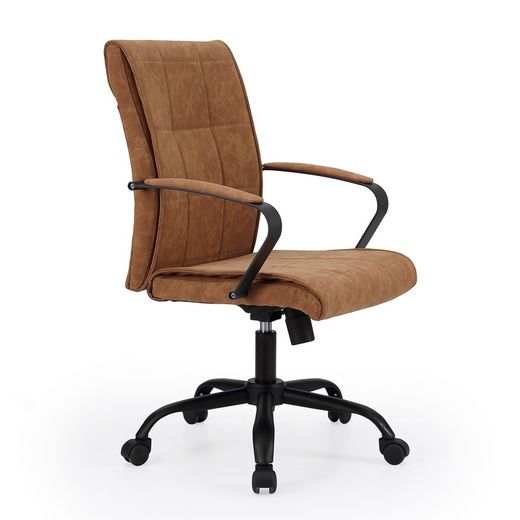 Chaise de bureau en similicuir camel/noir, 66 x 66 x 93/105 cm | Colonial