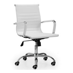 White and silver imitation leather desk chair, 64 x 64 x 89/99 cm | Lucy