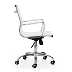 White and silver imitation leather desk chair, 64 x 64 x 89/99 cm | Lucy