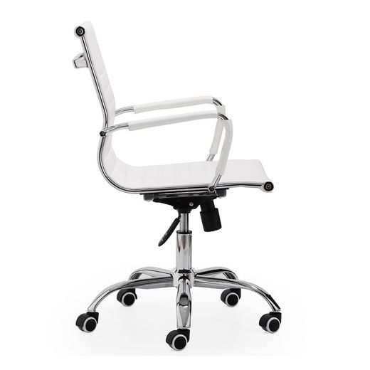 White and silver imitation leather desk chair, 64 x 64 x 89/99 cm | Lucy