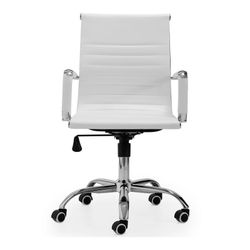 White and silver imitation leather desk chair, 64 x 64 x 89/99 cm | Lucy
