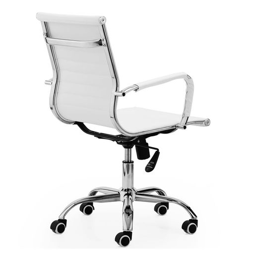 White and silver imitation leather desk chair, 64 x 64 x 89/99 cm | Lucy