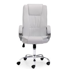 Witte en zilveren bureaustoel van imitatieleer, 68 x 64 x 114/122 cm | Atlas