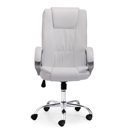 Witte en zilveren bureaustoel van imitatieleer, 68 x 64 x 114/122 cm | Atlas