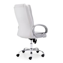 Witte en zilveren bureaustoel van imitatieleer, 68 x 64 x 114/122 cm | Atlas