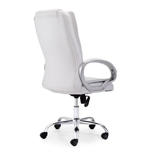 Witte en zilveren bureaustoel van imitatieleer, 68 x 64 x 114/122 cm | Atlas